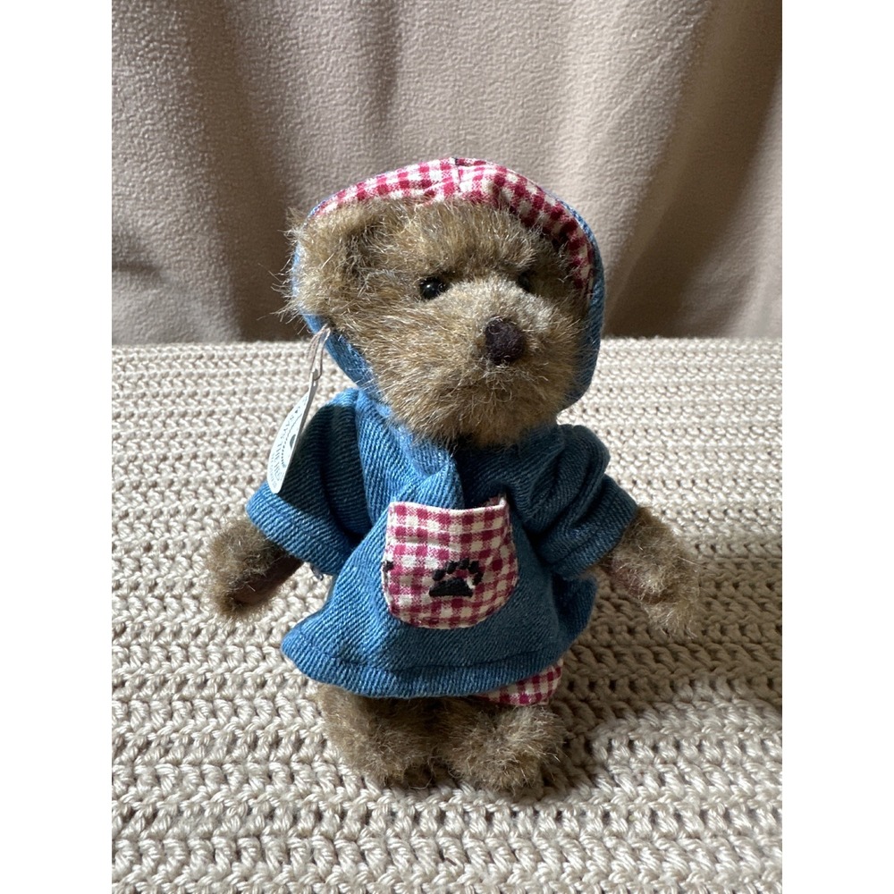 Boyds Collection Teddy Bear Denim Hoodie Gingham Shorts Plush 6 Inch Vintage